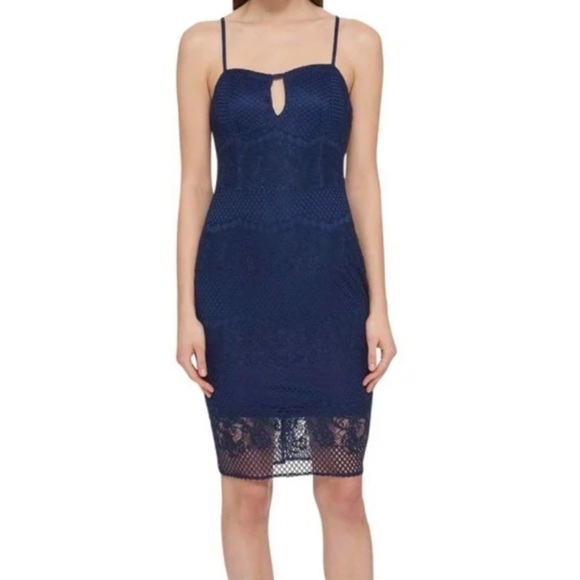 Guess Sheath Dress Blue Lace Spaghetti Strap Size 10 - Picture 1 of 15